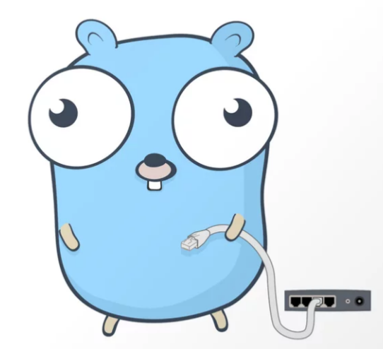 Gopher holding an Ethernet cable plugged into the wall