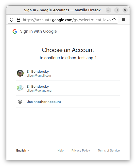 The popup window that opens for Google sign-in