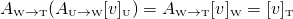 \[A_{\text{\tiny W}\rightarrow \text{\tiny T}}(A_{\text{\tiny U}\rightarrow \text{\tiny W}}[v]_{\text{\tiny U}})=\\ A_{\text{\tiny W}\rightarrow \text{\tiny T}}[v]_{\text{\tiny W}}\\ =[v]_{\text{\tiny T}}\]